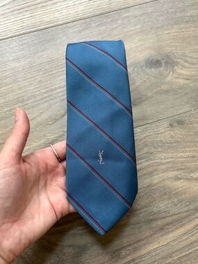 Yves Saint Laurent YSL Men's Blue & Red Striped Slim Tie